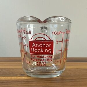 Vtg Anchor Hocking #496 1 Cup/8 oz Measuring Cup Clear Glass Red Lettering USA